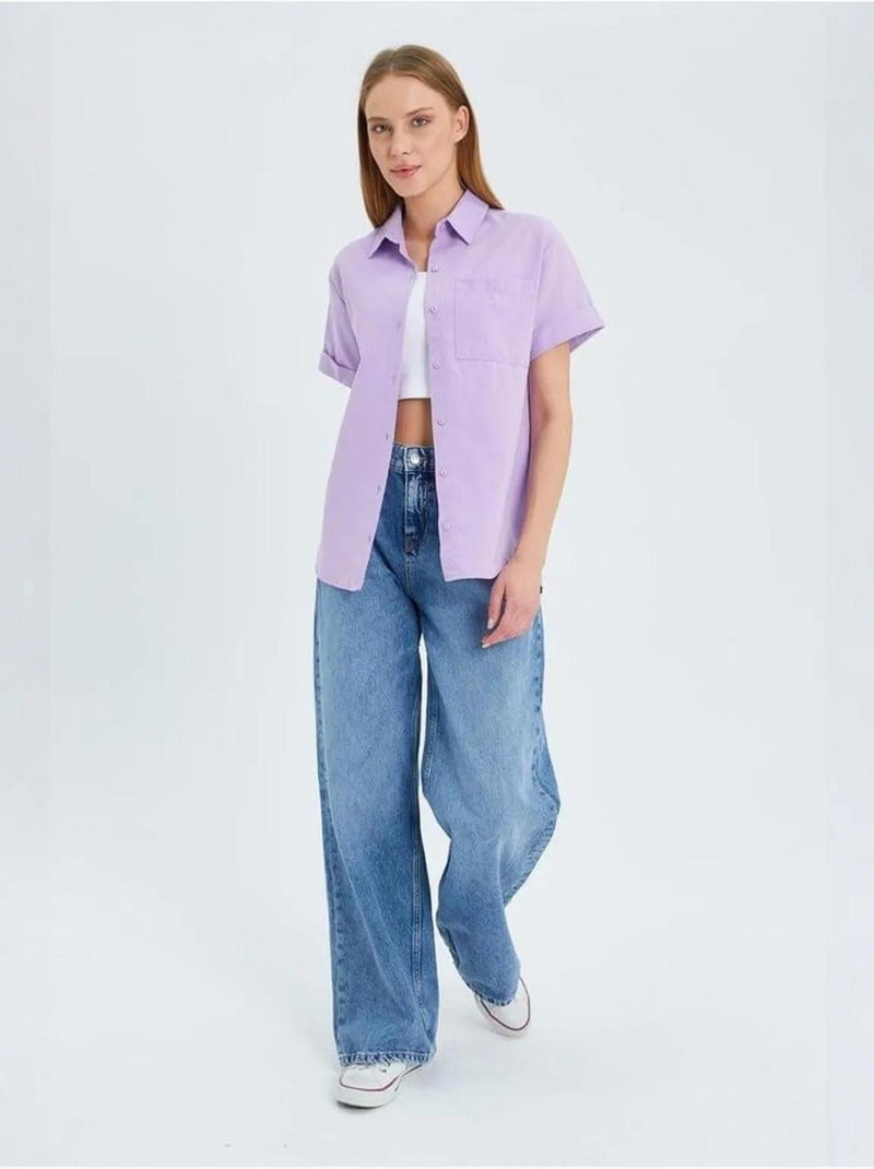 Camisa de popelina slim fit con bolsillo mixray Lavanda - Kiabi