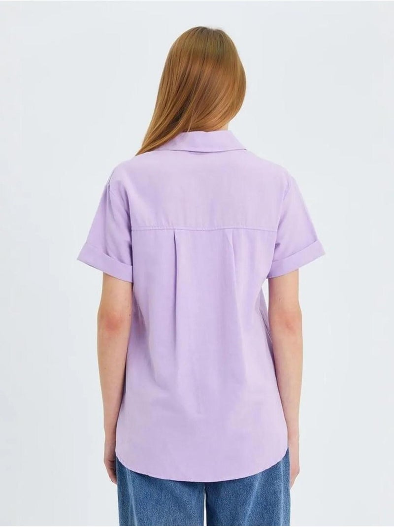 Camisa de popelina slim fit con bolsillo mixray Lavanda - Kiabi