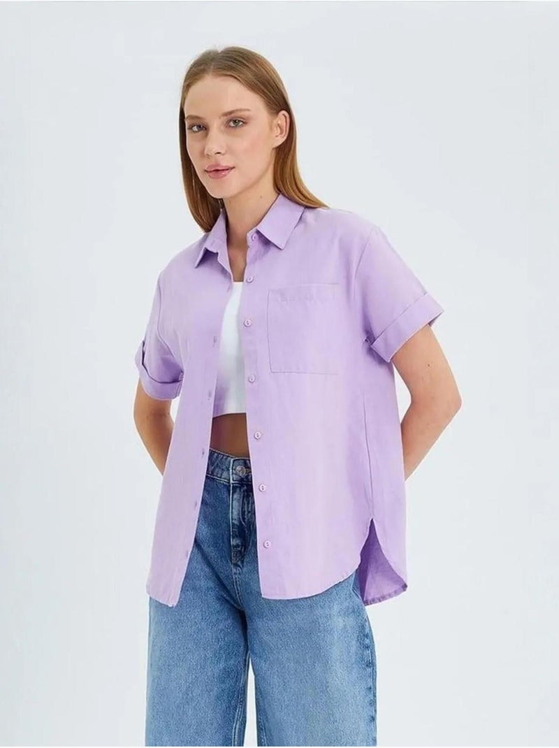 Camisa de popelina slim fit con bolsillo mixray Lavanda - Kiabi