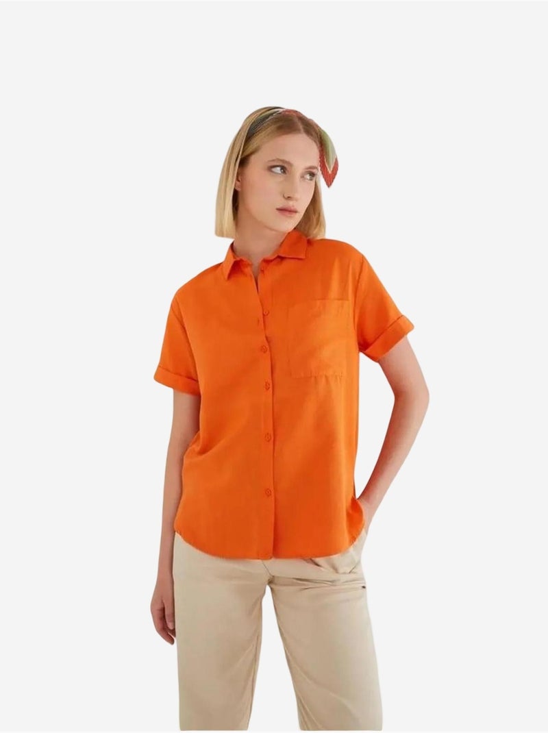 Camisa de popelina slim fit con bolsillo mixray Naranja mandarina - Kiabi