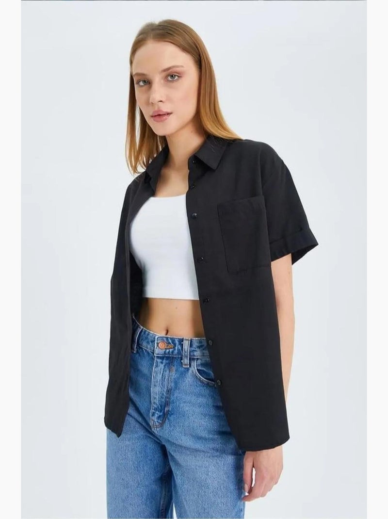Camisa de popelina slim fit con bolsillo mixray Negro - Kiabi