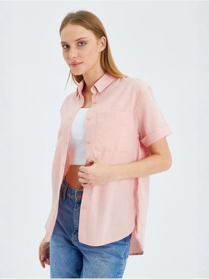 Camisa de popelina slim fit con bolsillo mixray Rosa pálido - Kiabi