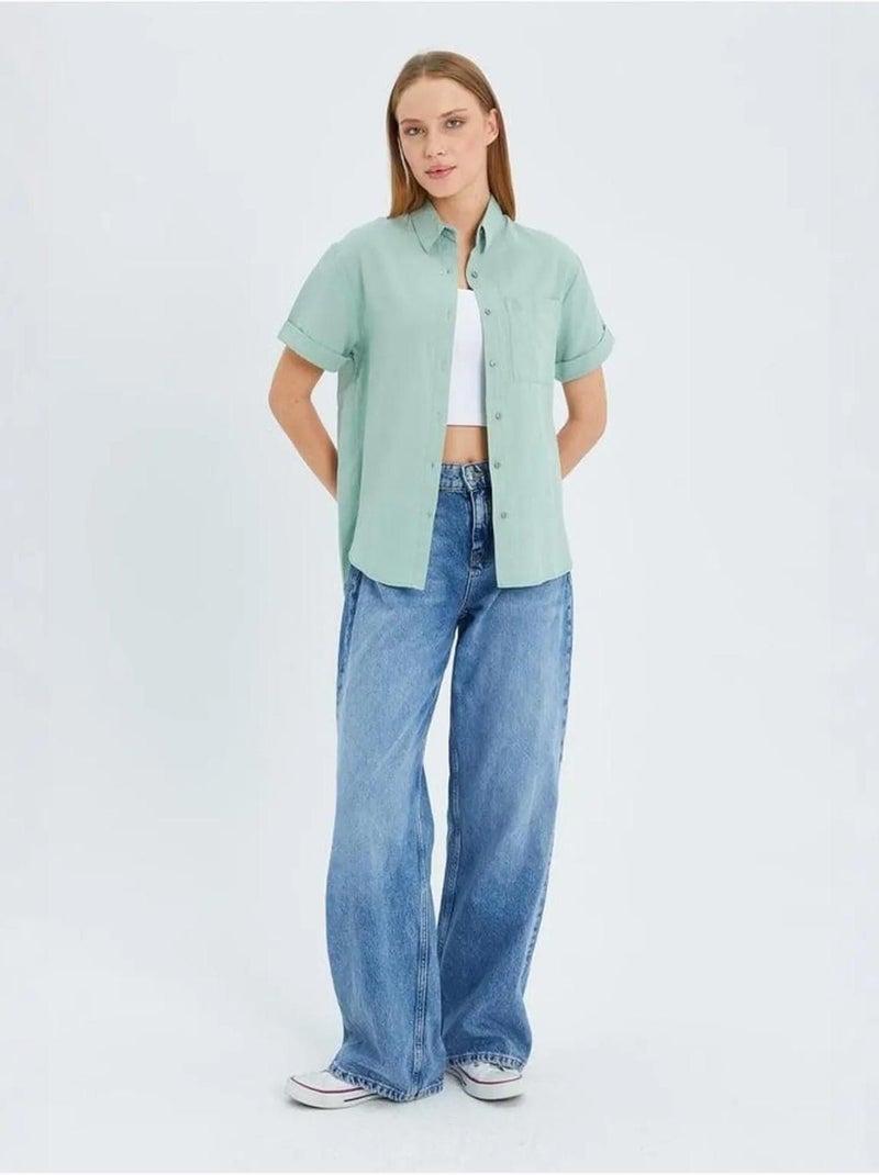 Camisa de popelina slim fit con bolsillo mixray Verde pastel - Kiabi