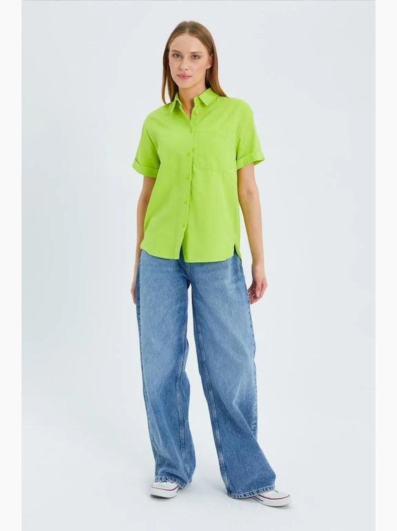 Camisa de popelina slim fit con bolsillo mixray Verde tilo - Kiabi