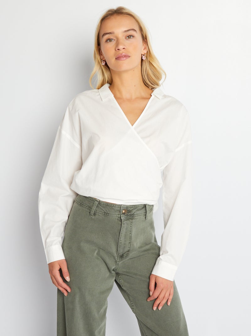 Camisa de popelina y lazo anudado por delante Blanco - Kiabi