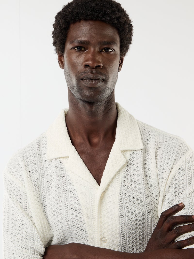 Camisa de punto calado de manga corta Blanco - Kiabi