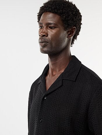 Camisa de punto calado de manga corta