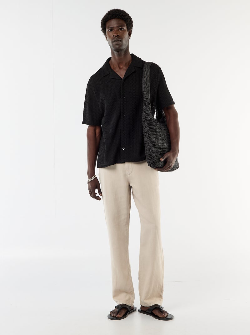 Camisa de punto calado de manga corta Negro - Kiabi