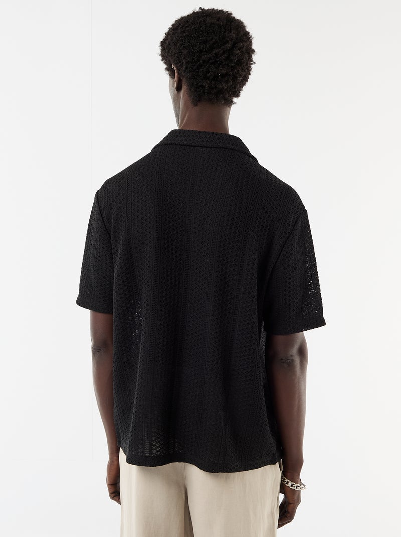 Camisa de punto calado de manga corta Negro - Kiabi