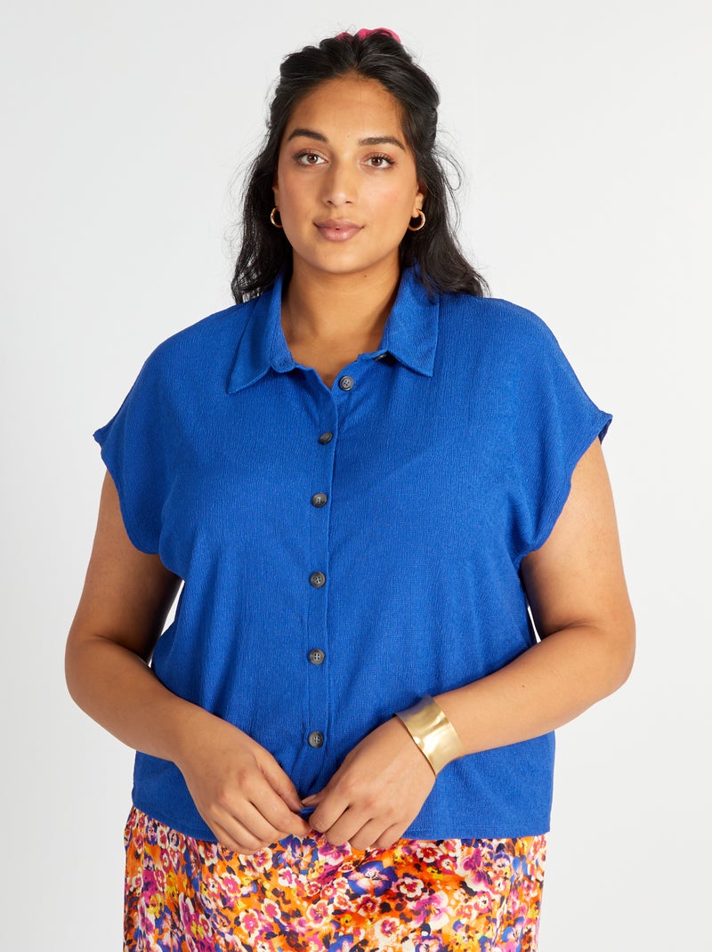 Camisa de punto de crepé con manga extracorta AZUL - Kiabi