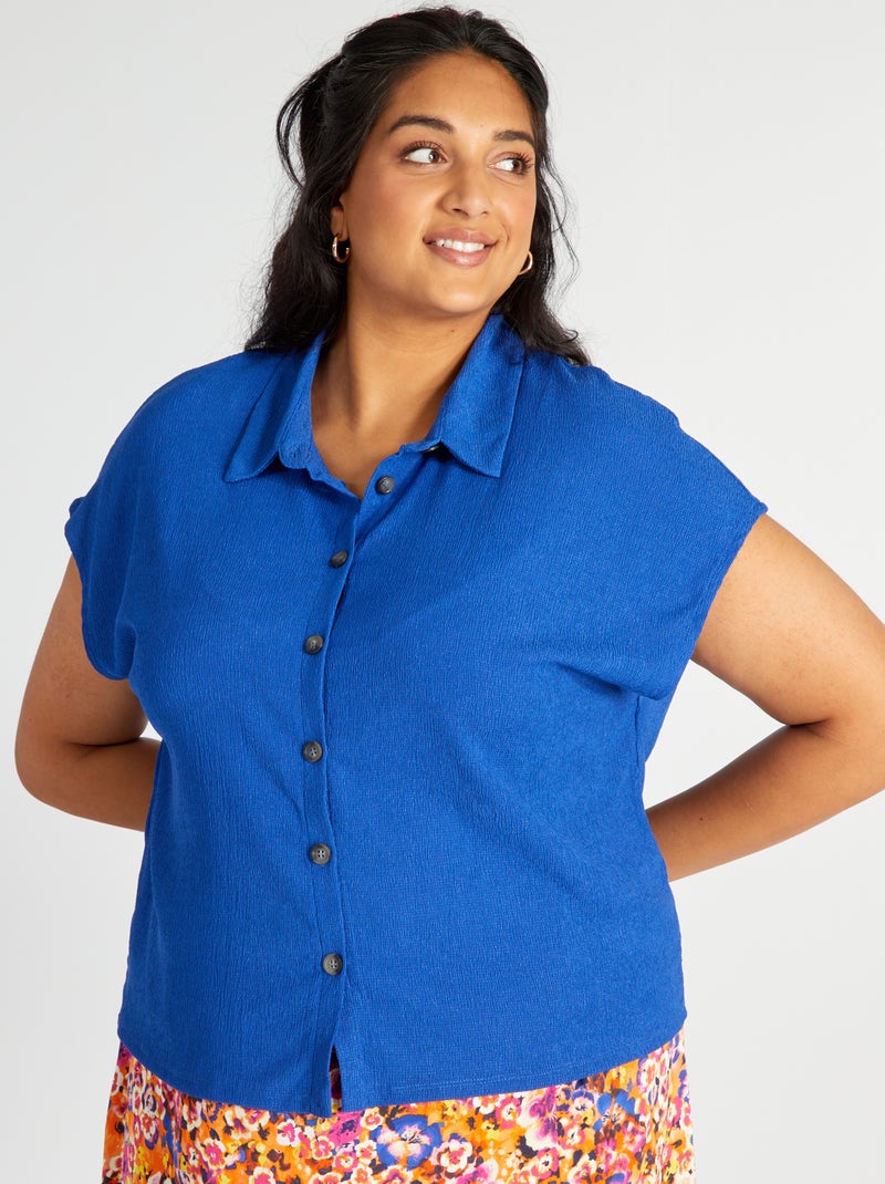 Camisa de punto de crepé con manga extracorta AZUL - Kiabi