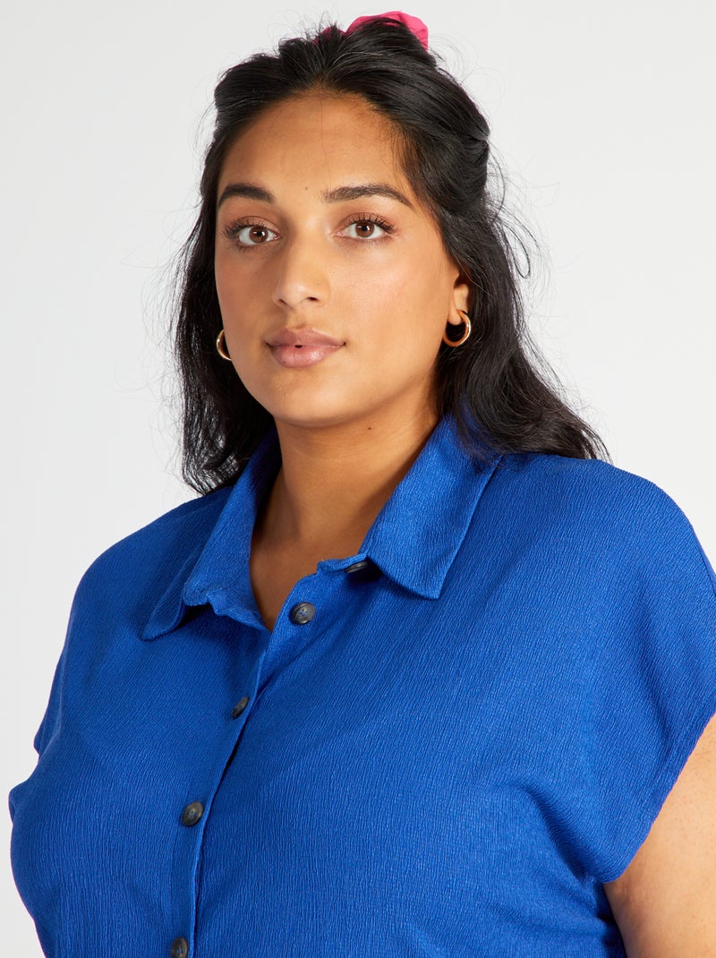 Camisa de punto de crepé con manga extracorta AZUL - Kiabi