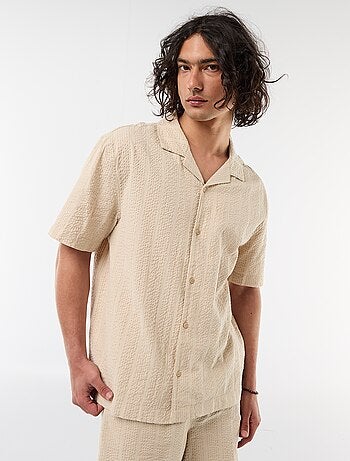 Camisa de punto gofrado de manga corta