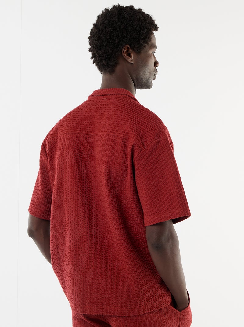 Camisa de punto gofrado de manga corta Rojo - Kiabi