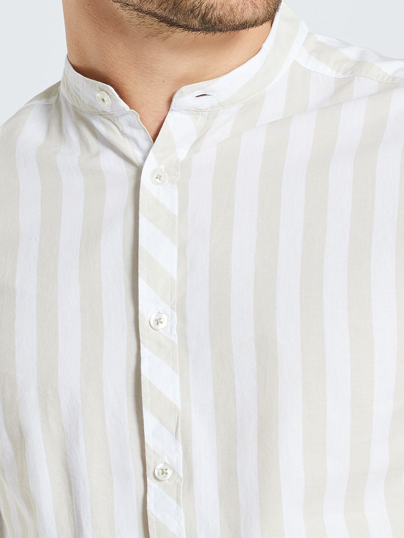 Camisa rayas anchas con cuello mao - a rayas beige - Kiabi - 15.00€