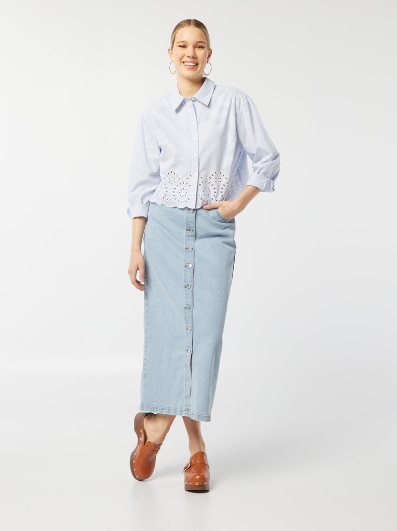 Camisa de rayas con bordados AZUL - Kiabi