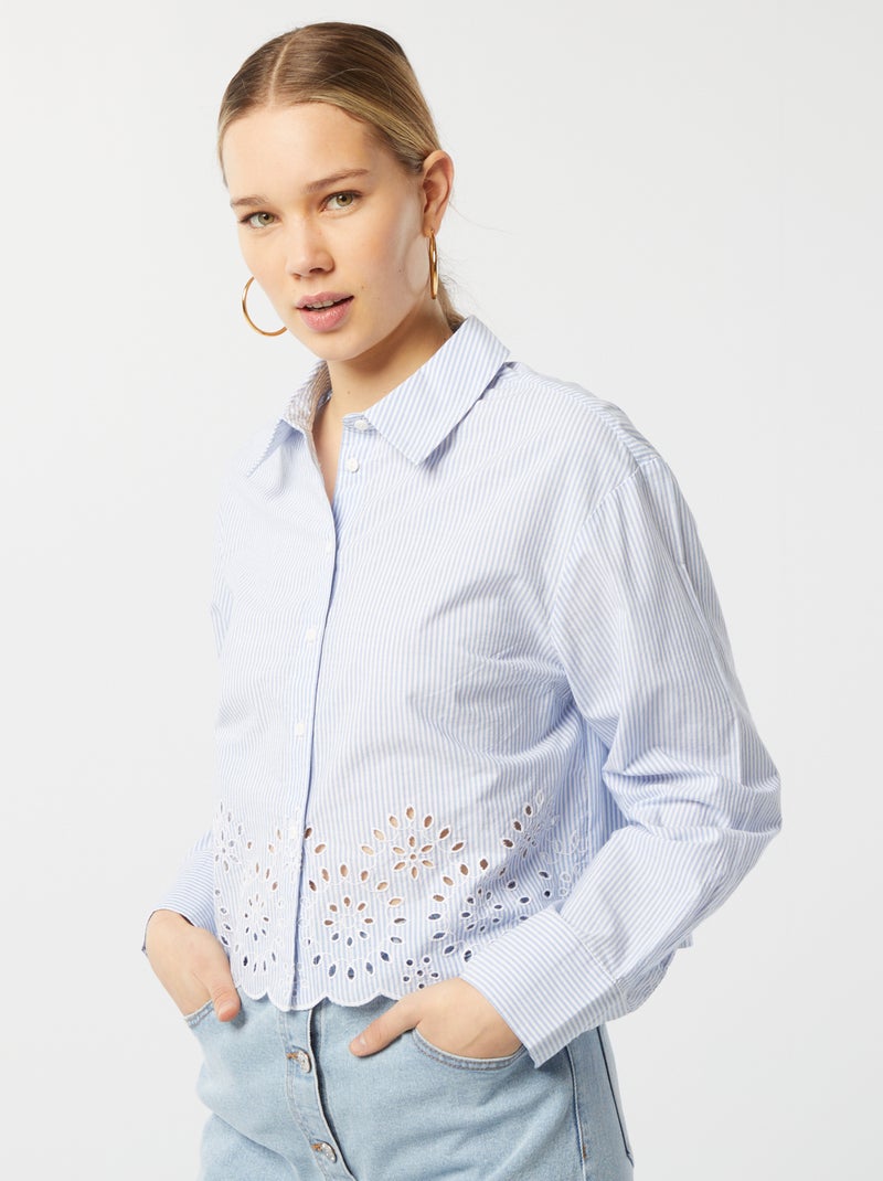 Camisa de rayas con bordados AZUL - Kiabi