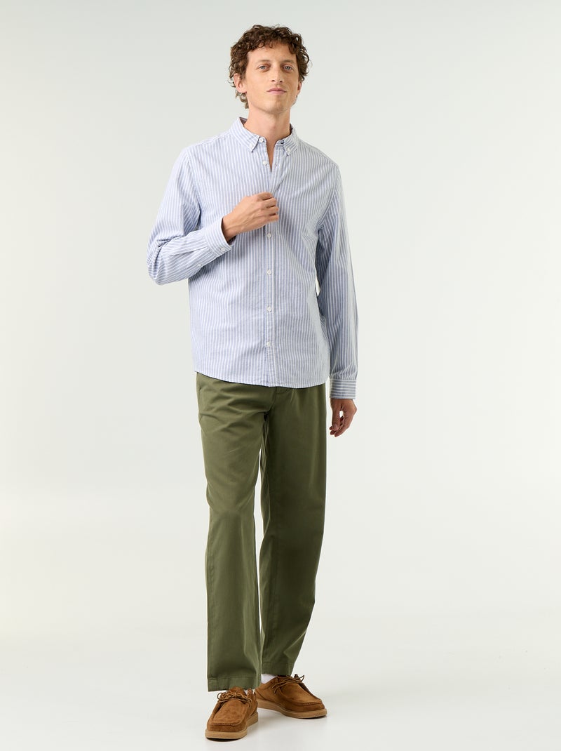 Camisa de rayas con cuello abotonado Azul - Kiabi