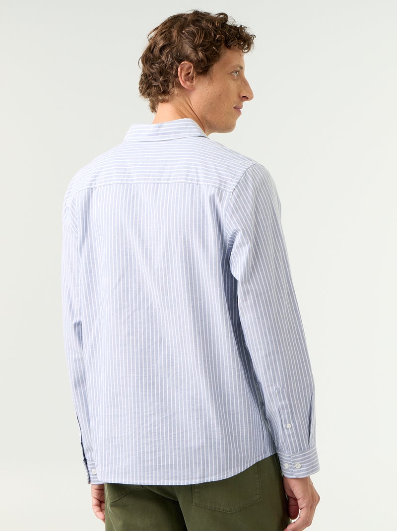 Camisa de rayas con cuello abotonado Azul - Kiabi