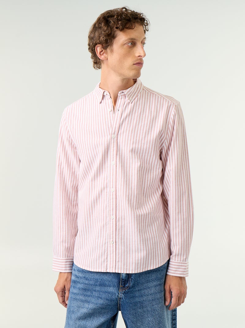Camisa de rayas con cuello abotonado Rojo - Kiabi