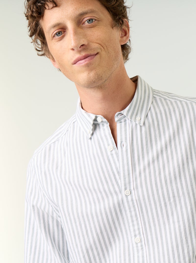 Camisa de rayas con cuello abotonado Verde - Kiabi
