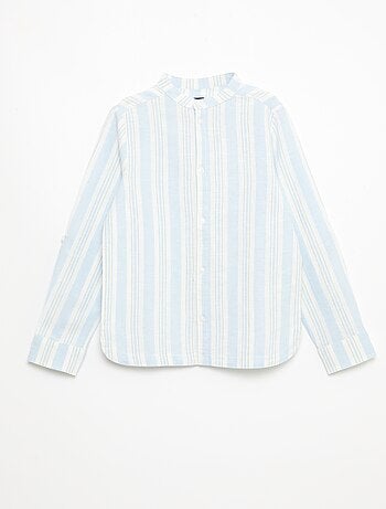 Camisa de rayas con cuello mao en lino y algodón