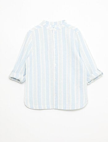 Camisa de rayas con cuello mao en lino y algodón