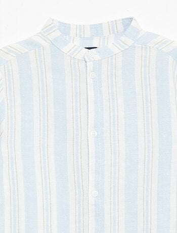 Camisa de rayas con cuello mao en lino y algodón