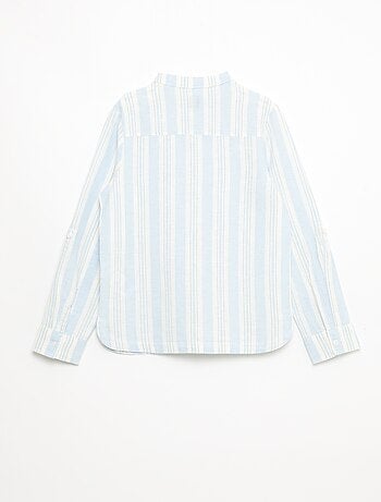 Camisa de rayas con cuello mao en lino y algodón