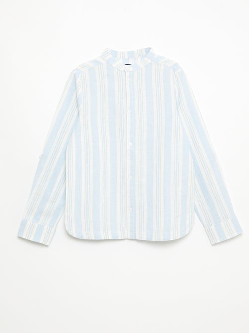 Camisa de rayas con cuello mao en lino y algodón - Kiabi