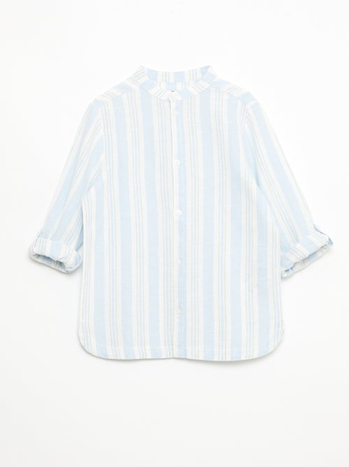 Camisa de rayas con cuello mao en lino y algodón - Kiabi