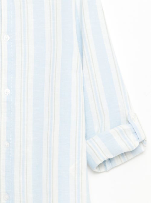 Camisa de rayas con cuello mao en lino y algodón - Kiabi