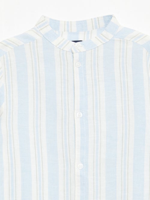 Camisa de rayas con cuello mao en lino y algodón - Kiabi