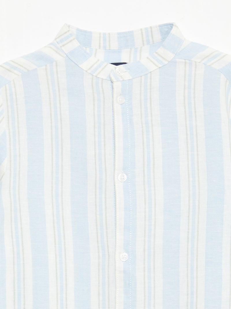 Camisa de rayas con cuello mao en lino y algodón Azul - Kiabi