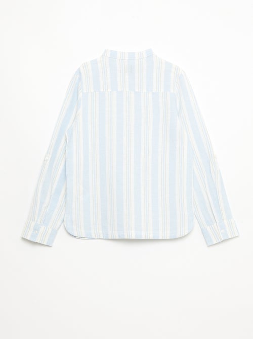 Camisa de rayas con cuello mao en lino y algodón - Kiabi