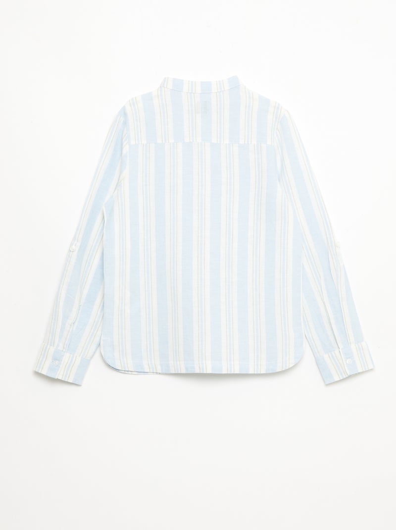 Camisa de rayas con cuello mao en lino y algodón Azul - Kiabi