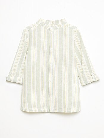Camisa de rayas con cuello mao en lino y algodón