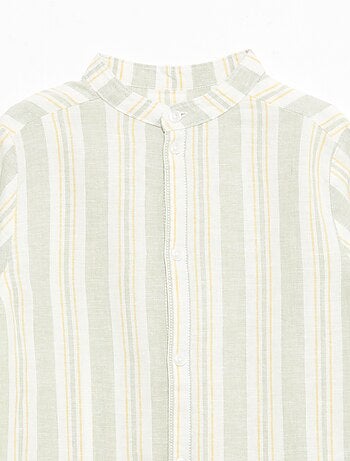 Camisa de rayas con cuello mao en lino y algodón