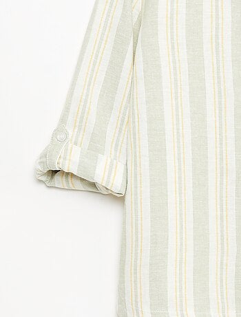 Camisa de rayas con cuello mao en lino y algodón