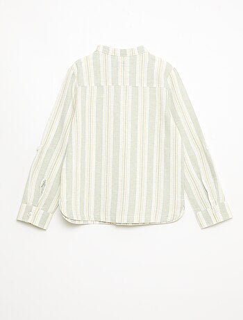 Camisa de rayas con cuello mao en lino y algodón