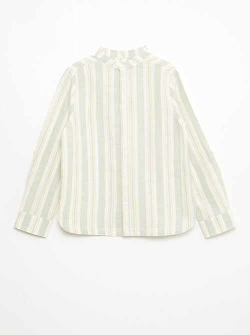 Camisa de rayas con cuello mao en lino y algodón - Kiabi