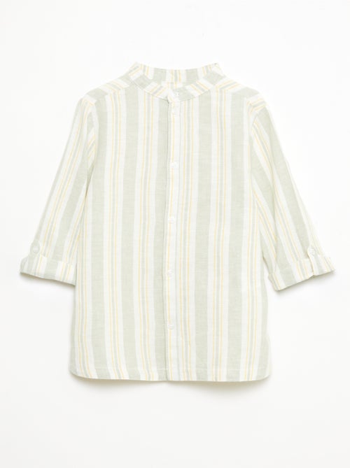 Camisa de rayas con cuello mao en lino y algodón - Kiabi