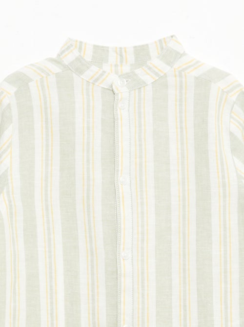 Camisa de rayas con cuello mao en lino y algodón - Kiabi