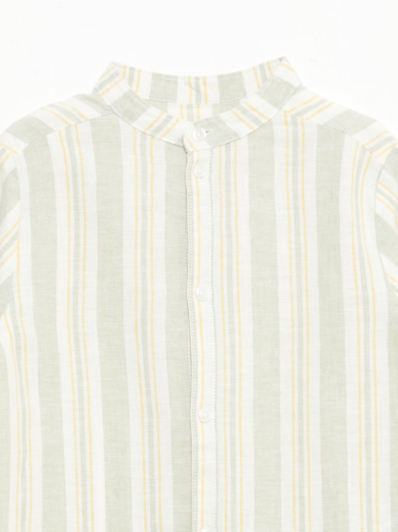 Camisa de rayas con cuello mao en lino y algodón Verde - Kiabi