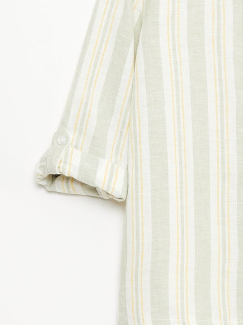 Camisa de rayas con cuello mao en lino y algodón - Kiabi