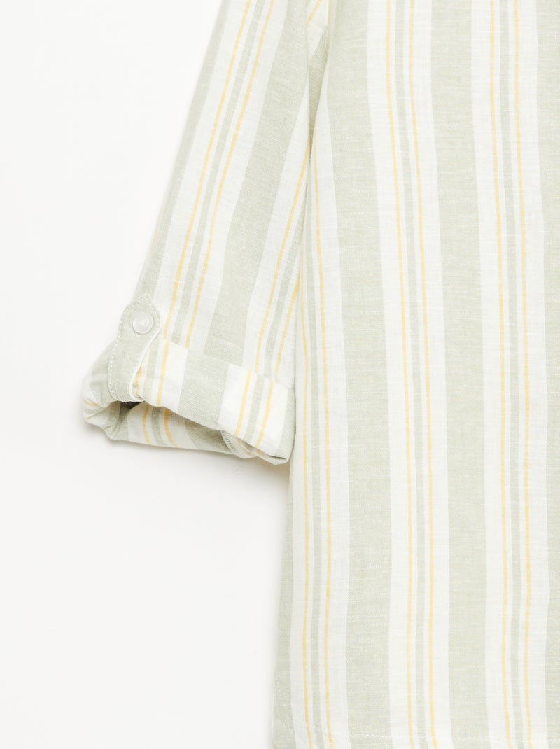 Camisa de rayas con cuello mao en lino y algodón Verde - Kiabi