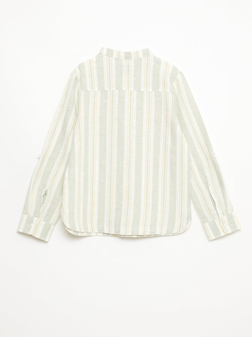 Camisa de rayas con cuello mao en lino y algodón - Kiabi