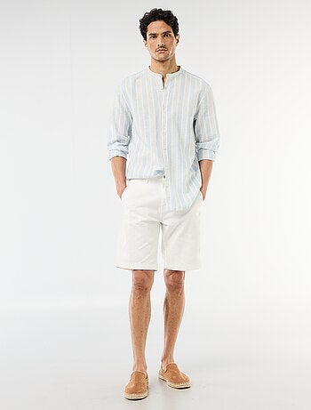 Camisa de rayas con cuello mao y mangas remangables