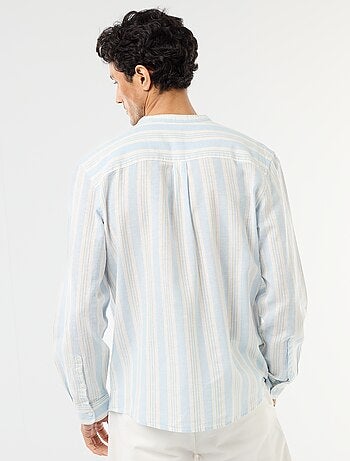 Camisa de rayas con cuello mao y mangas remangables
