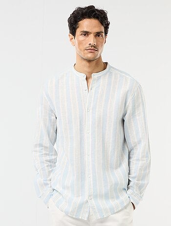 Camisa de rayas con cuello mao y mangas remangables